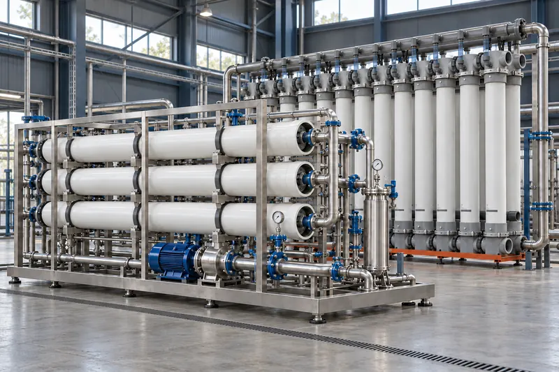 Planta industrial con etapas de ósmosis inversa y ultrafiltración